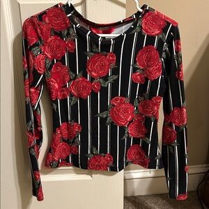 Hot Kiss Red Floral Long Sleeve Top
